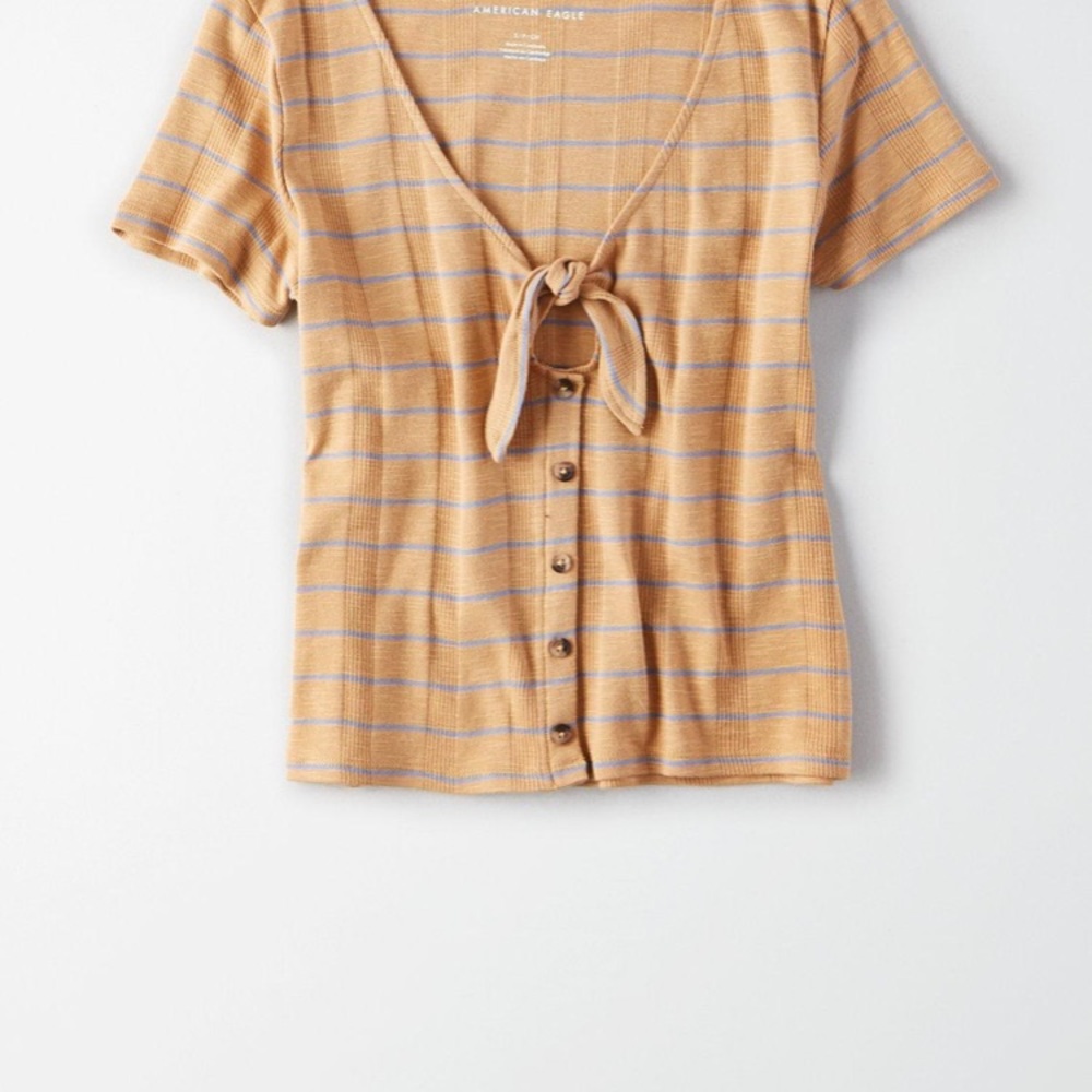 AEO Gold and blue tye front tee - Picture 3 of 7